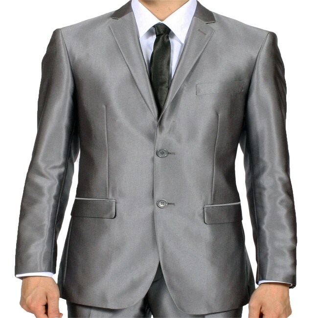 Ferrecci Mens Slim Fit Grey Charcoal Shiny Sharkskin Suit