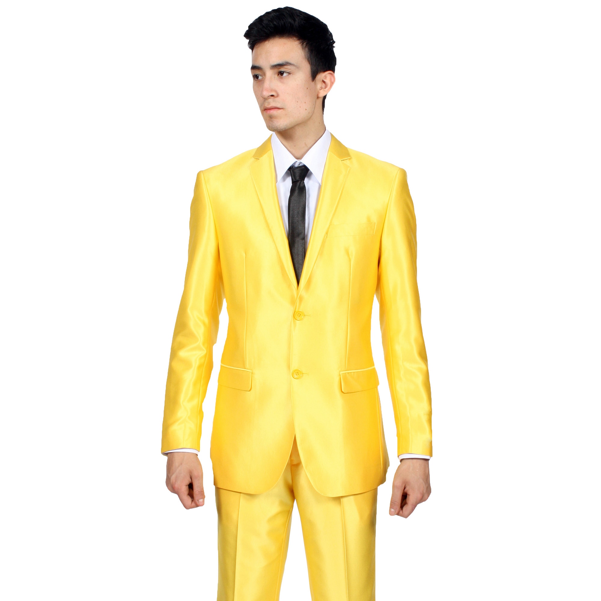 Ferrecci Mens Slim Fit Shiny Yellow Sharkskin Suit