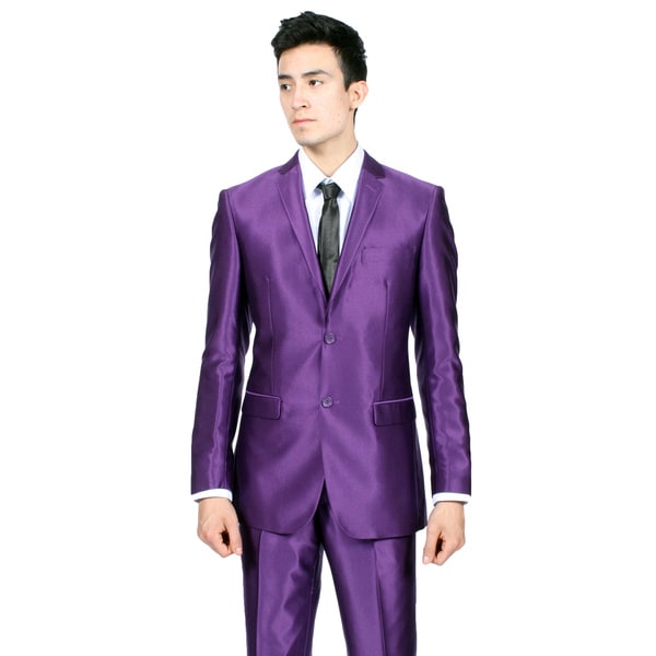 Ferrecci Mens Slim Fit Shiny Purple Sharkskin Suit Ferrecci Suits