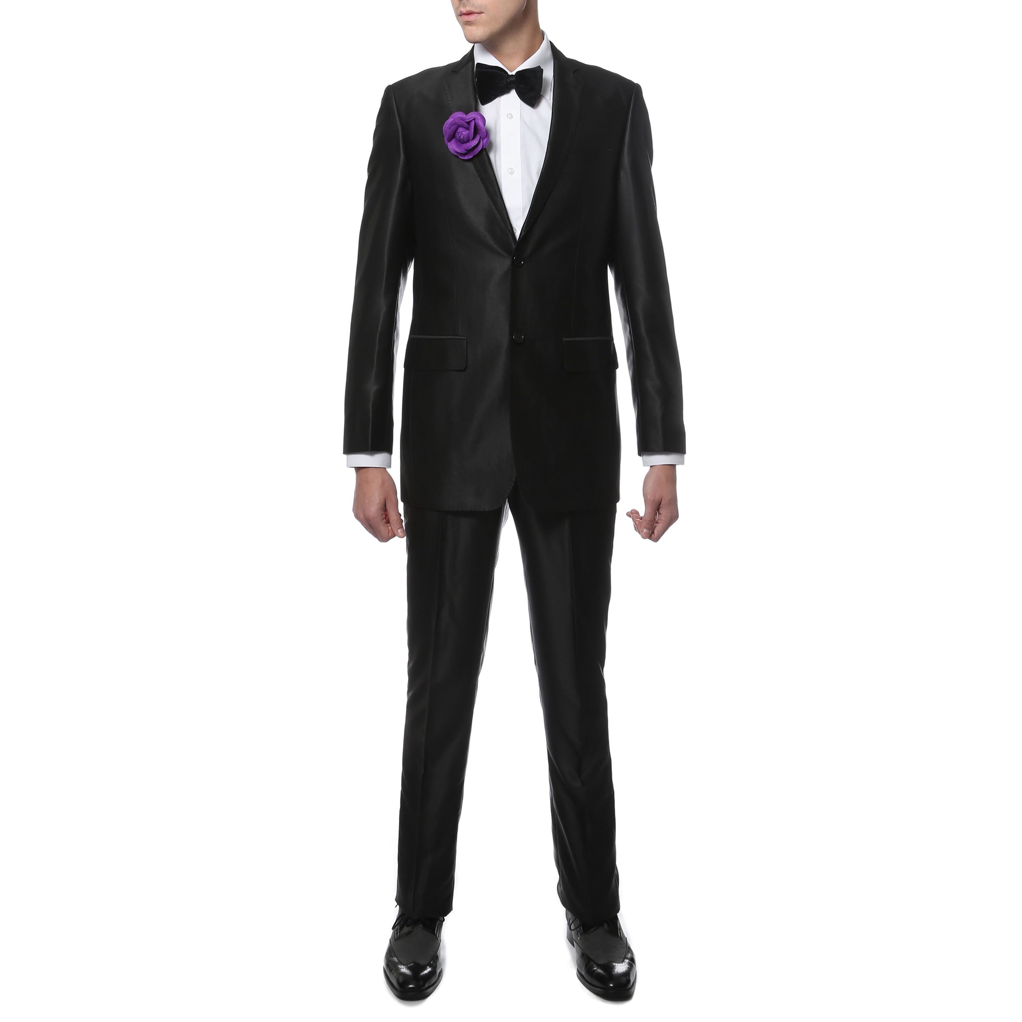 Ferrecci Mens Slim Fit Shiny Black Sharkskin Suit