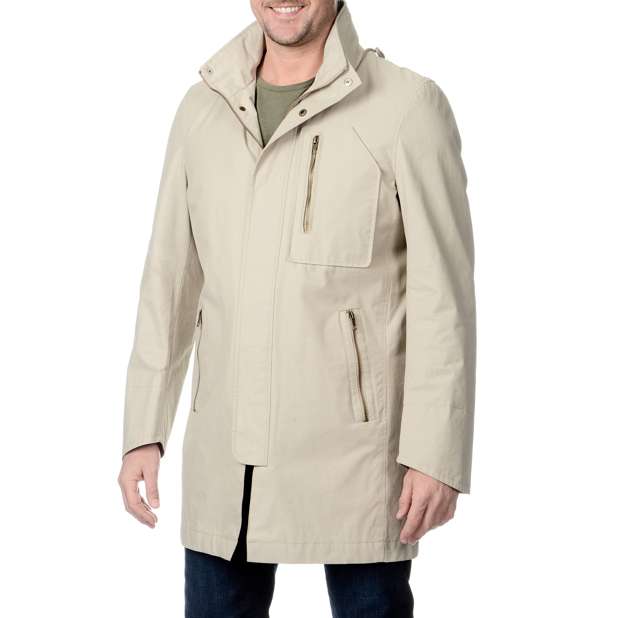 Nautica Nautica Mens Stone Hooded Raincoat With Removable Lining Tan Size 38R