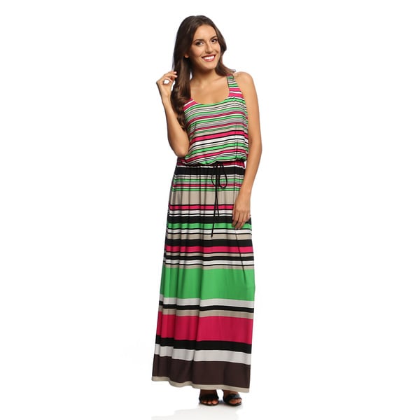 London Times Womens Stripe Blouson Maxi Dress