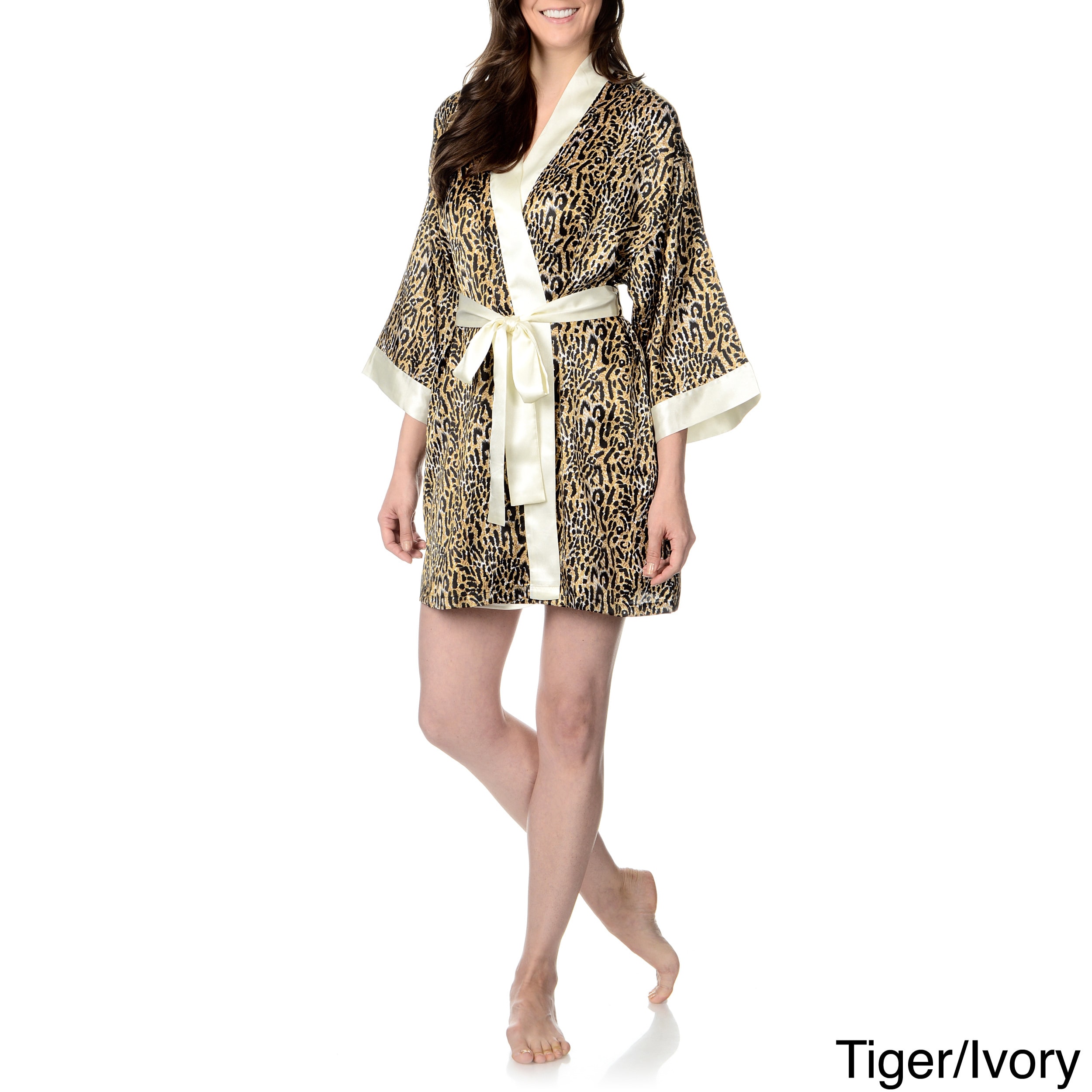 Soulmates Womens Animal Printed Satin Short Robe