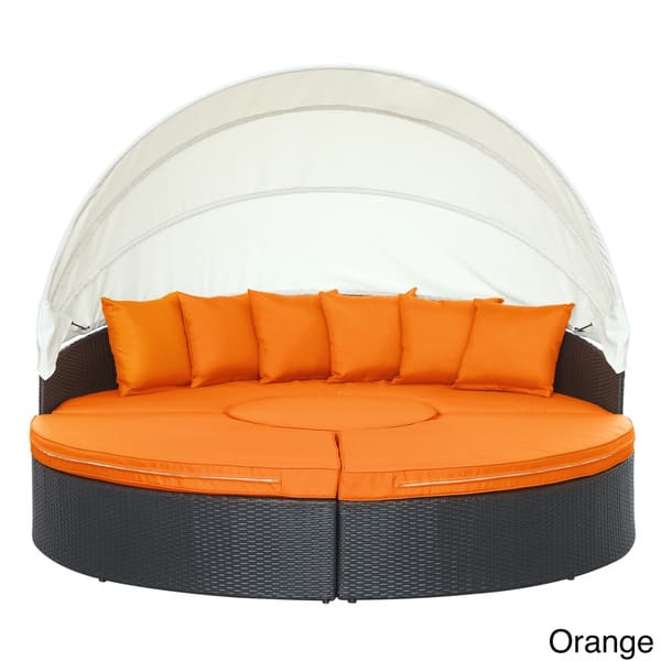Shop Quest Circular Outdoor Wicker Rattan Patio Daybed With Canopy