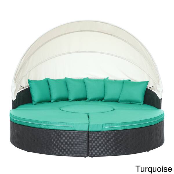 Shop Quest Circular Outdoor Wicker Rattan Patio Daybed With Canopy