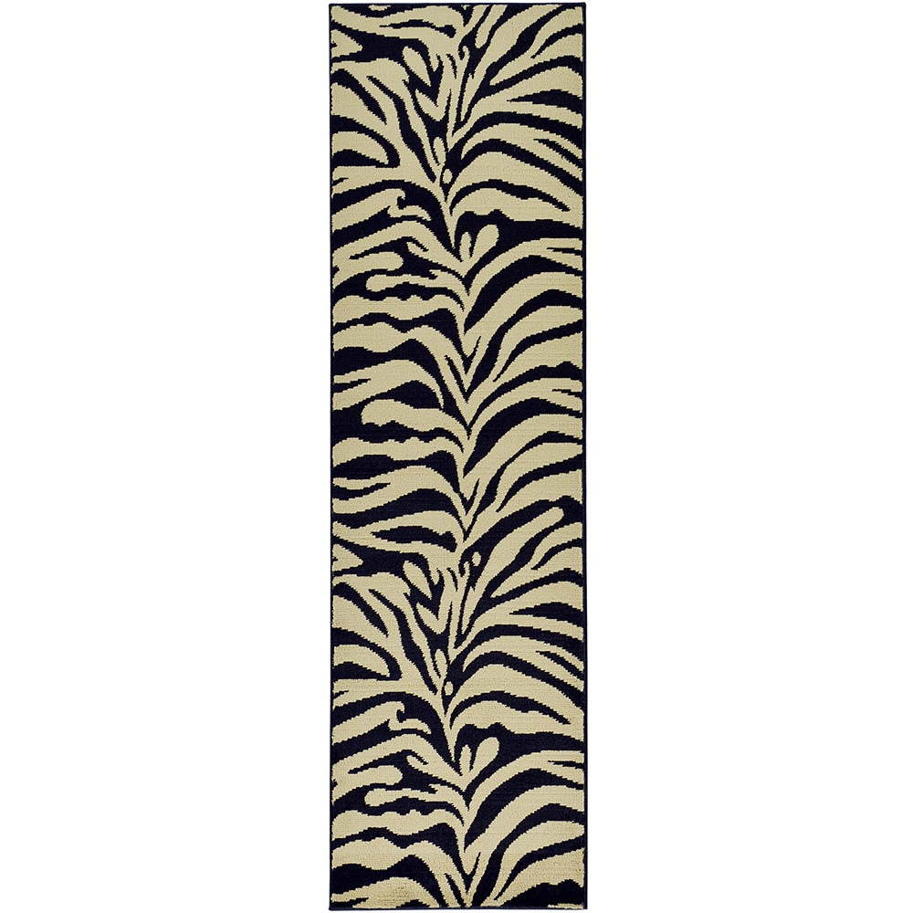 Zebra Design Animal Beige/ Black Runner Rug (2x7)