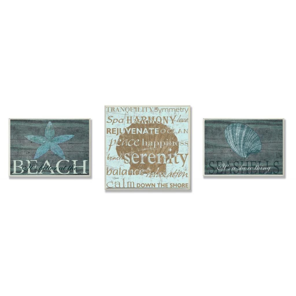 Marilu Windvand/ Carol Stevens Better Beach Serenity 3 piece Oversized Plaque Set (MediumFormat HorizontalSubject SeaSmall plaque dimensions 10 inches high x 15 inches wide x 0.5 inches deep Large plaque dimensions 17 inches high x 17 inches wide x 0.