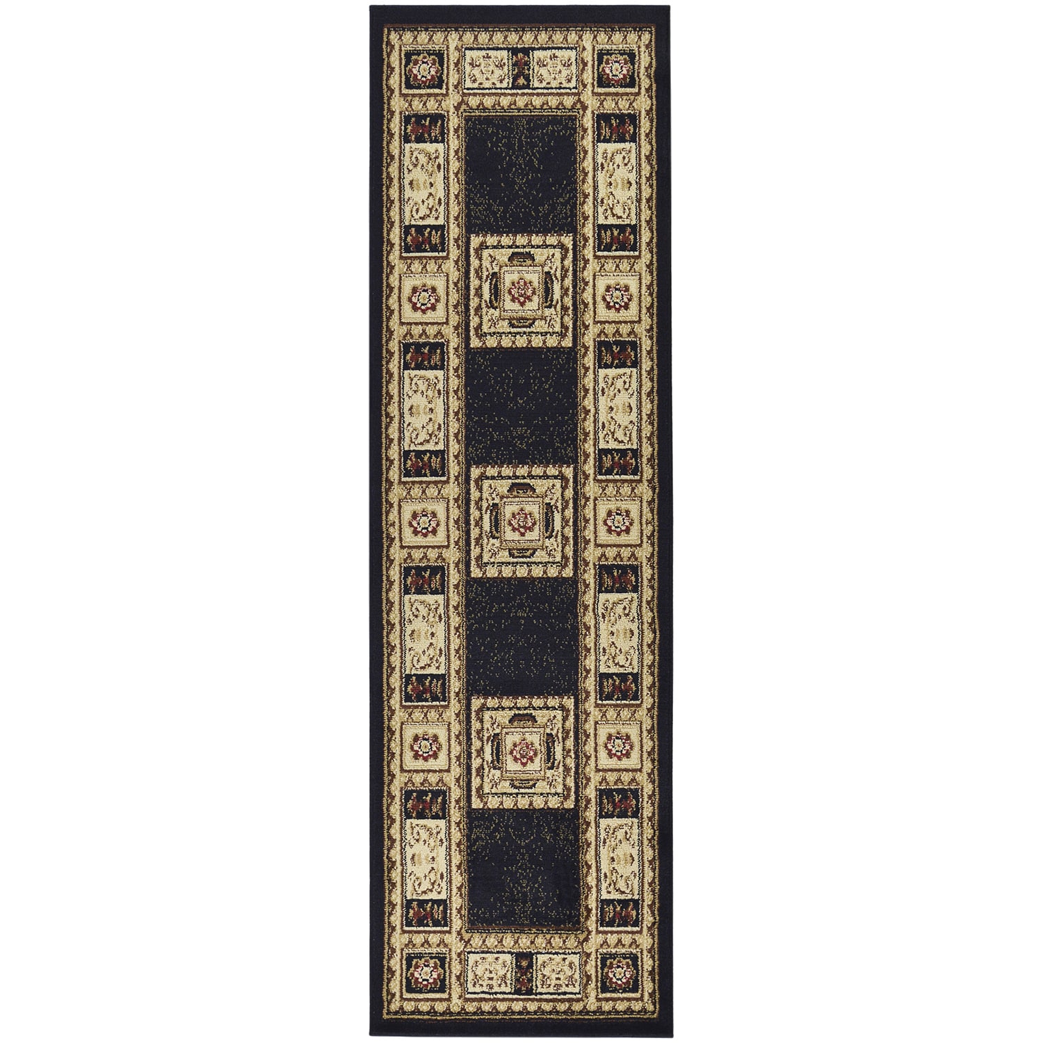 Black Traditional European Design Runner Rug (2x7)