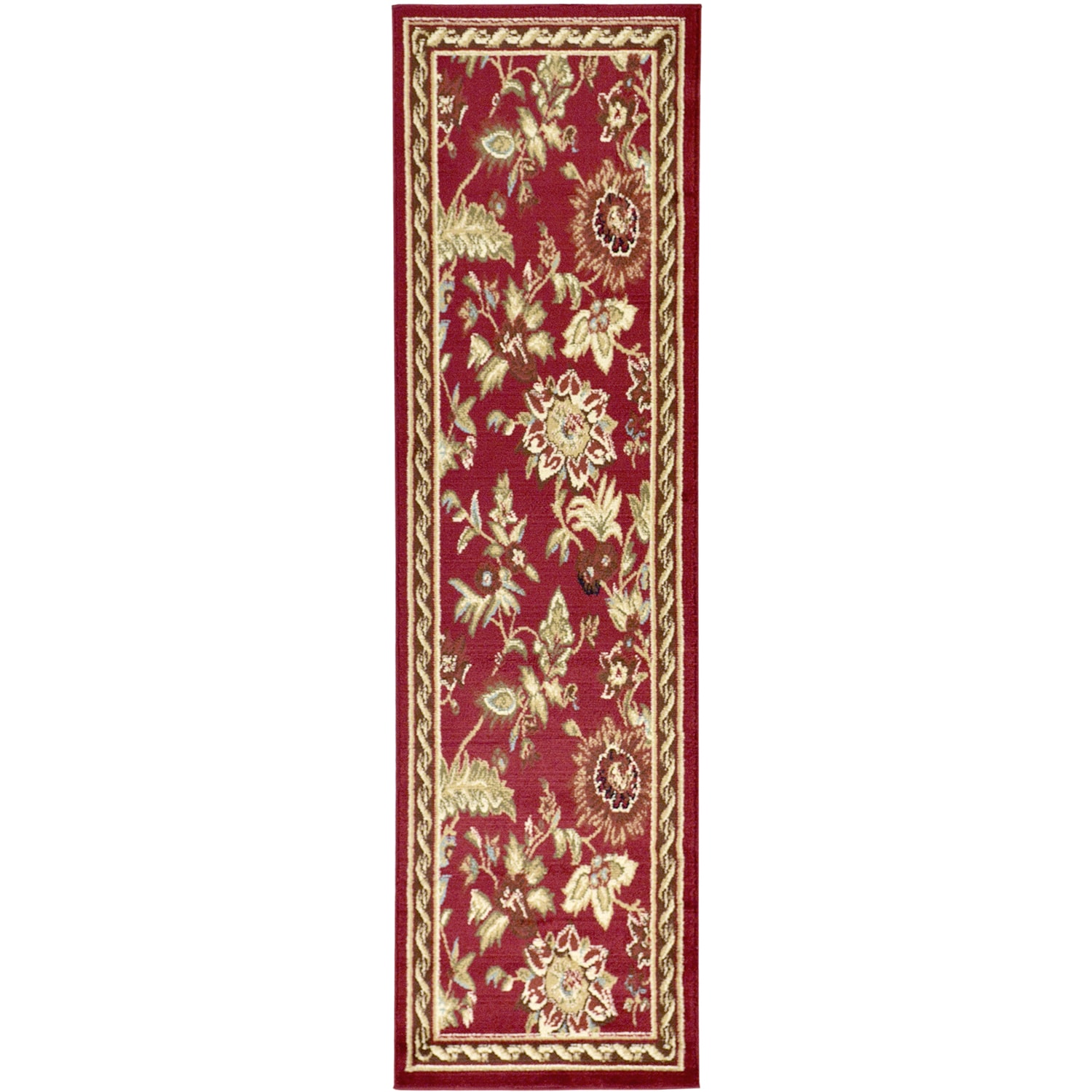 Dark Red Contemporary Floral Design Runner Rug (2x7)