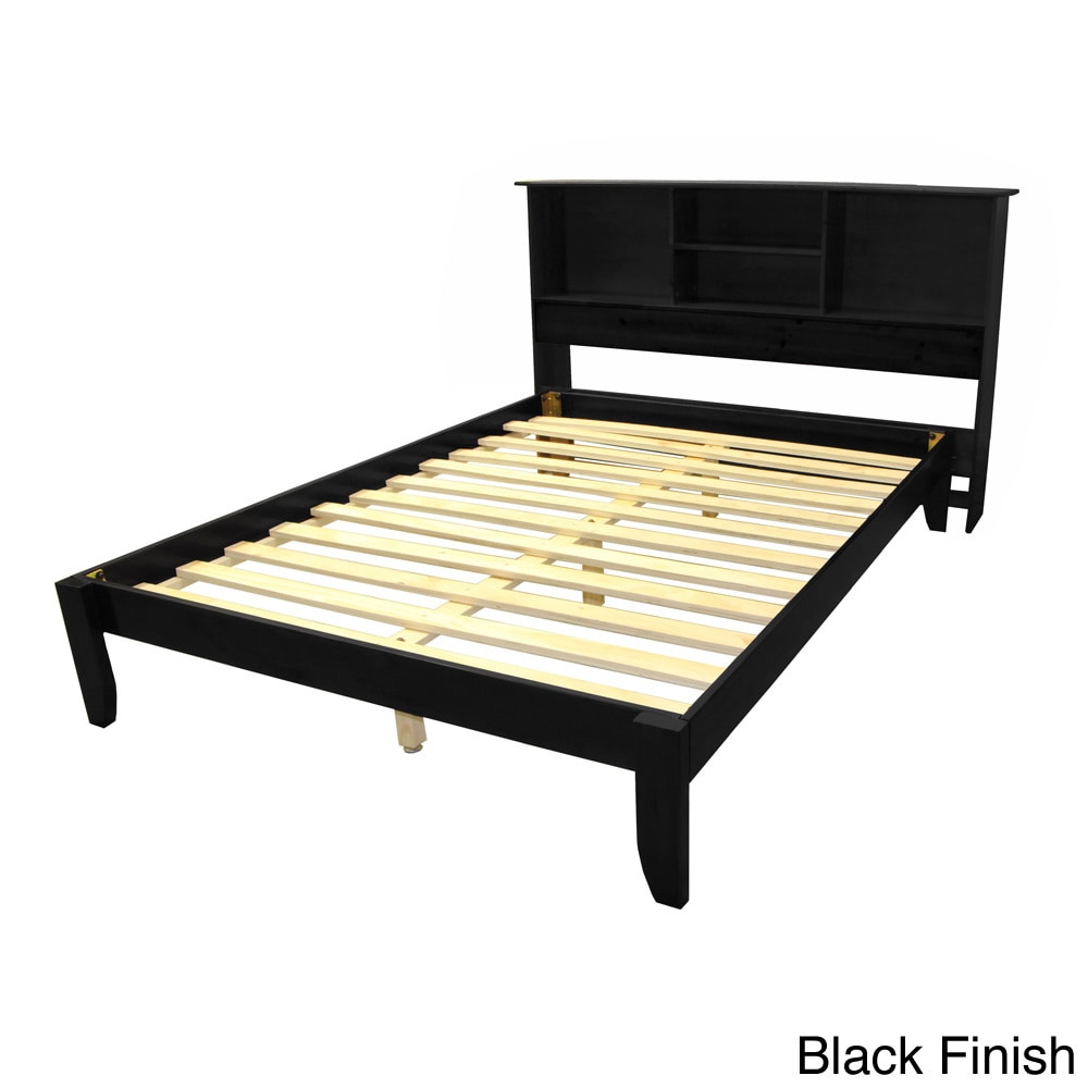 Epicfurnishings Scandinavia Full size Solid Wood Tapered Leg Platform Bed With Bookcase Headboard Black Size Full