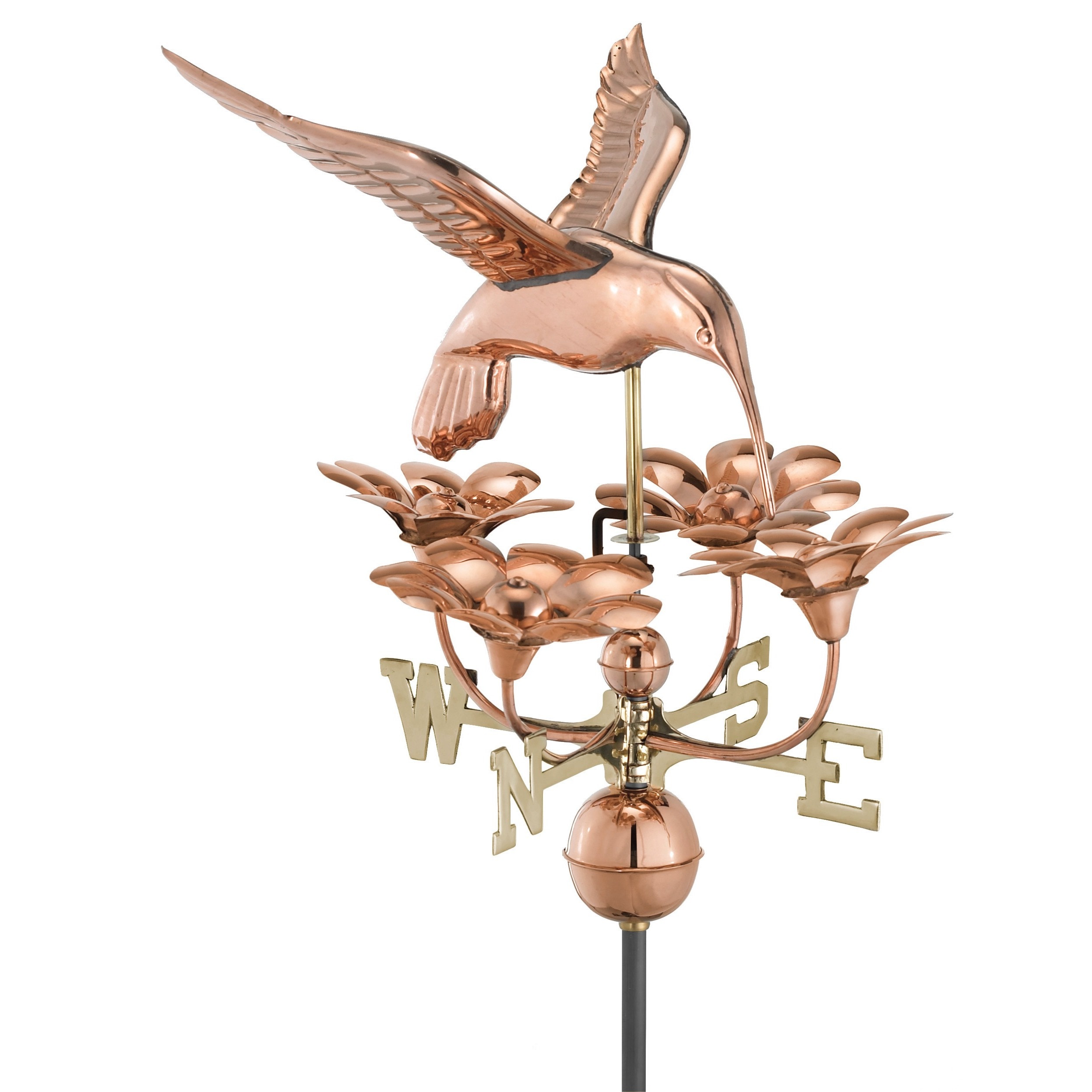 Good Directions Hummingbird With Flowers Polished Copper Weathervane