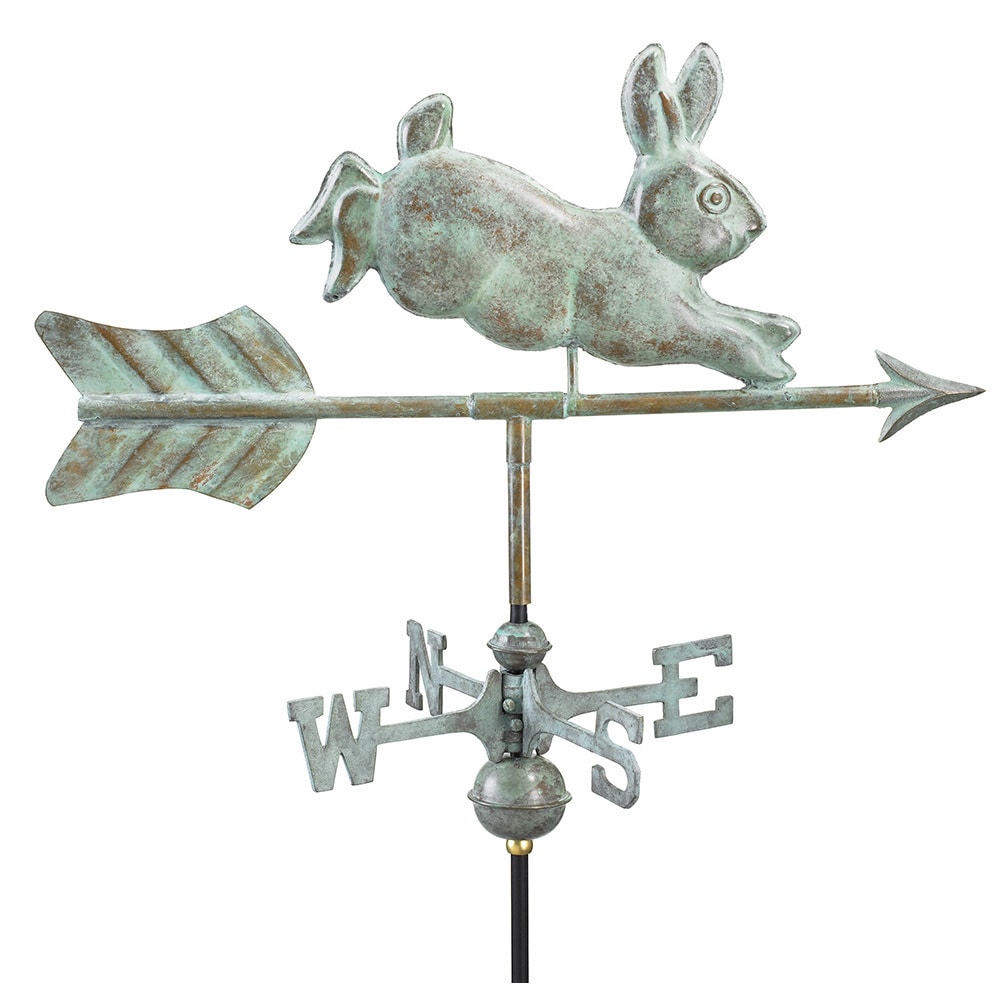 Rabbit Blue Verde Copper Garden Weathervane with Garden Pole by Good Directions