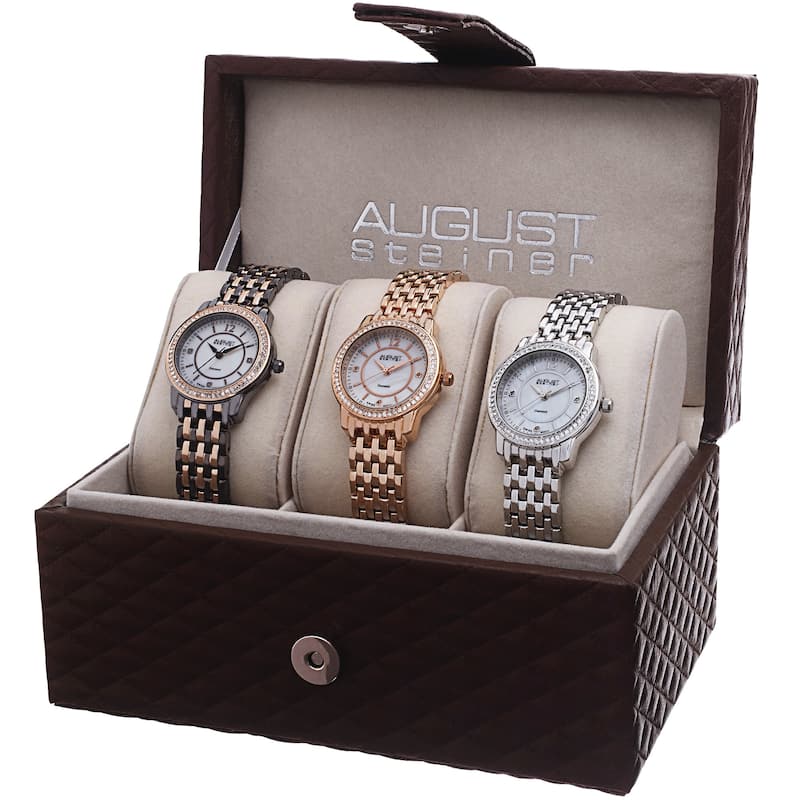 August Steiner Women's Dazzling Diamond Bracelet Watch Set