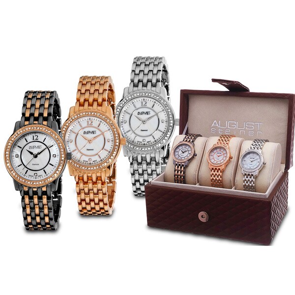 August Steiner Women's Dazzling Diamond Bracelet Watch Set with FREE Bangle
