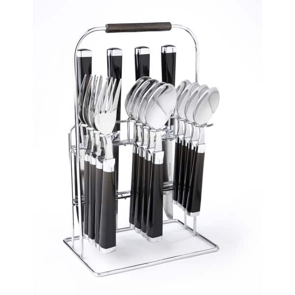 slide 1 of 2, Cambridge 'Temptation' Black 16-piece Flatware Set