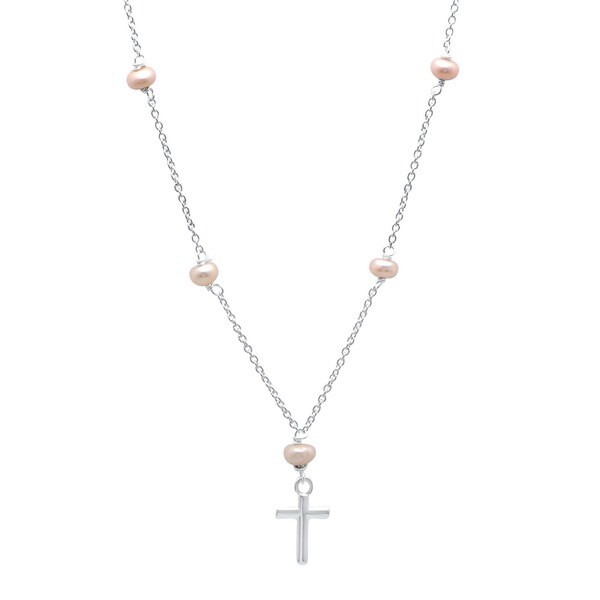 Sterling Essentials Sterling Silver Cross and Pearl Chain Necklace