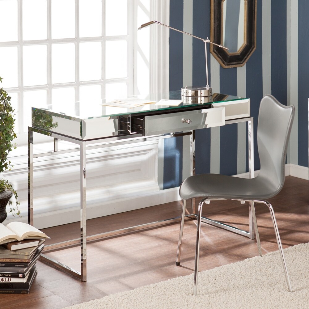 Harper Blvdadelie Mirrored Chrome Desk Vanity Mdf Metal Chrome Metal Glam Modern Contemporary Rectangular Residential Drawers Chrome Finish Dailymail