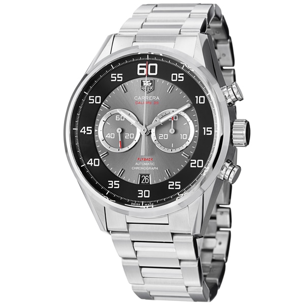 Tag Heuer Men's CAR2B10.BA0799 'Carrera' Black/Grey Dial Stainless Steel Chrono Watch. Opens flyout.