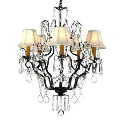 Gallery Versailles Wrought Iron and Crystal 5-light Chandelier with Shades