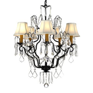 Gallery Versailles Wrought Iron and Crystal 5-light Chandelier with Shades (chandelier with white shades) - Chandeliers For Bedrooms by Overstock.com