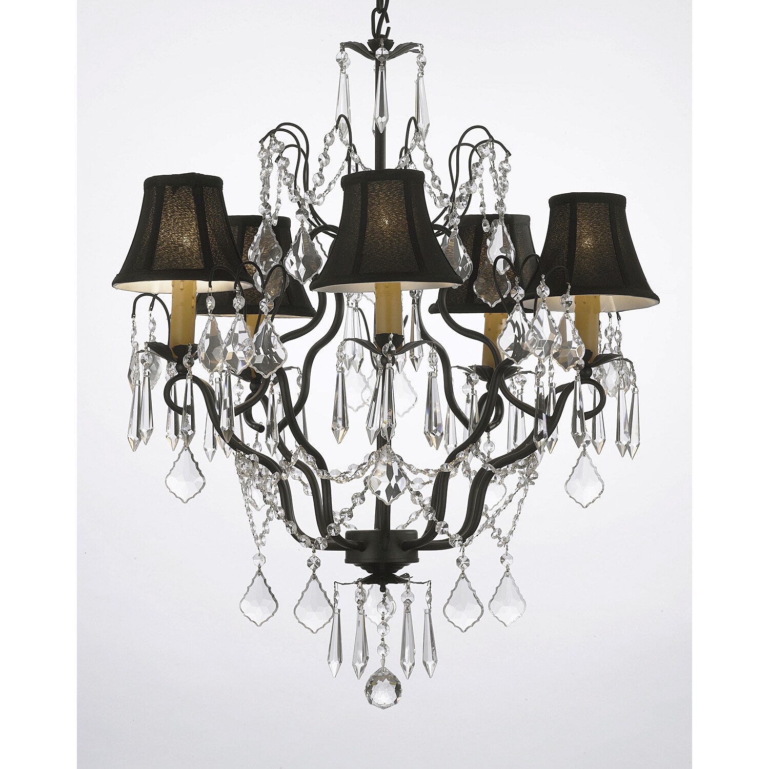 Shop Gallery Versailles Wrought Iron and Crystal 5-light Chandelier ...