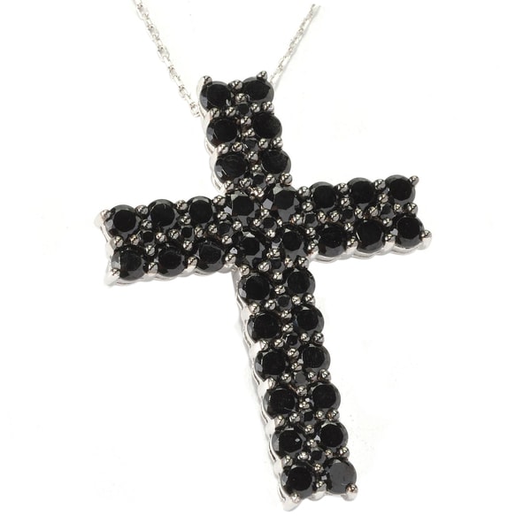 Shop Sterling Silver Black Spinel Cross Pendant Necklace - On Sale ...