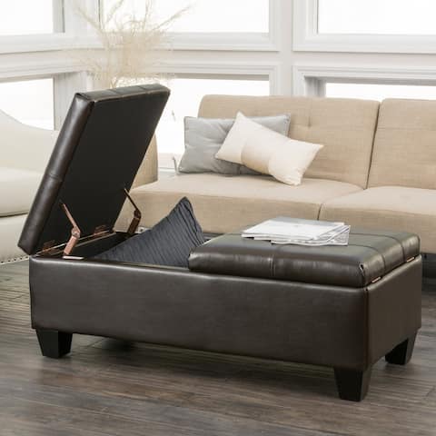 Merrill Chocolate Brown Leather Storage Ottoman by Christopher Knight Home