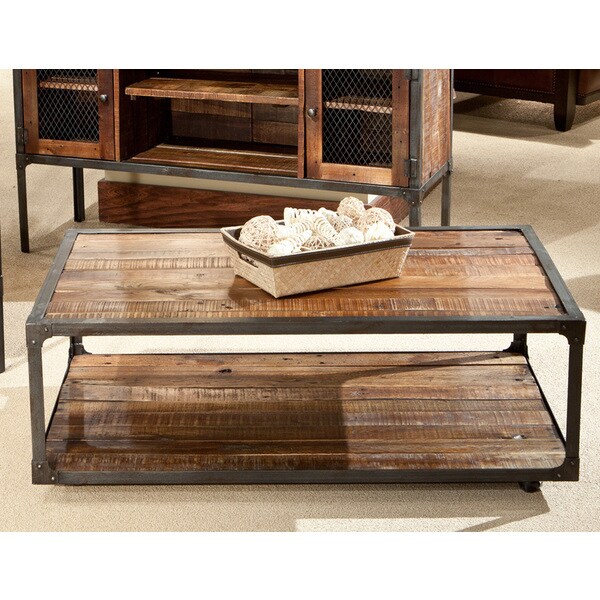 Emerald Home Laramie Reclaimed Look and Iron Castered Cocktail Table