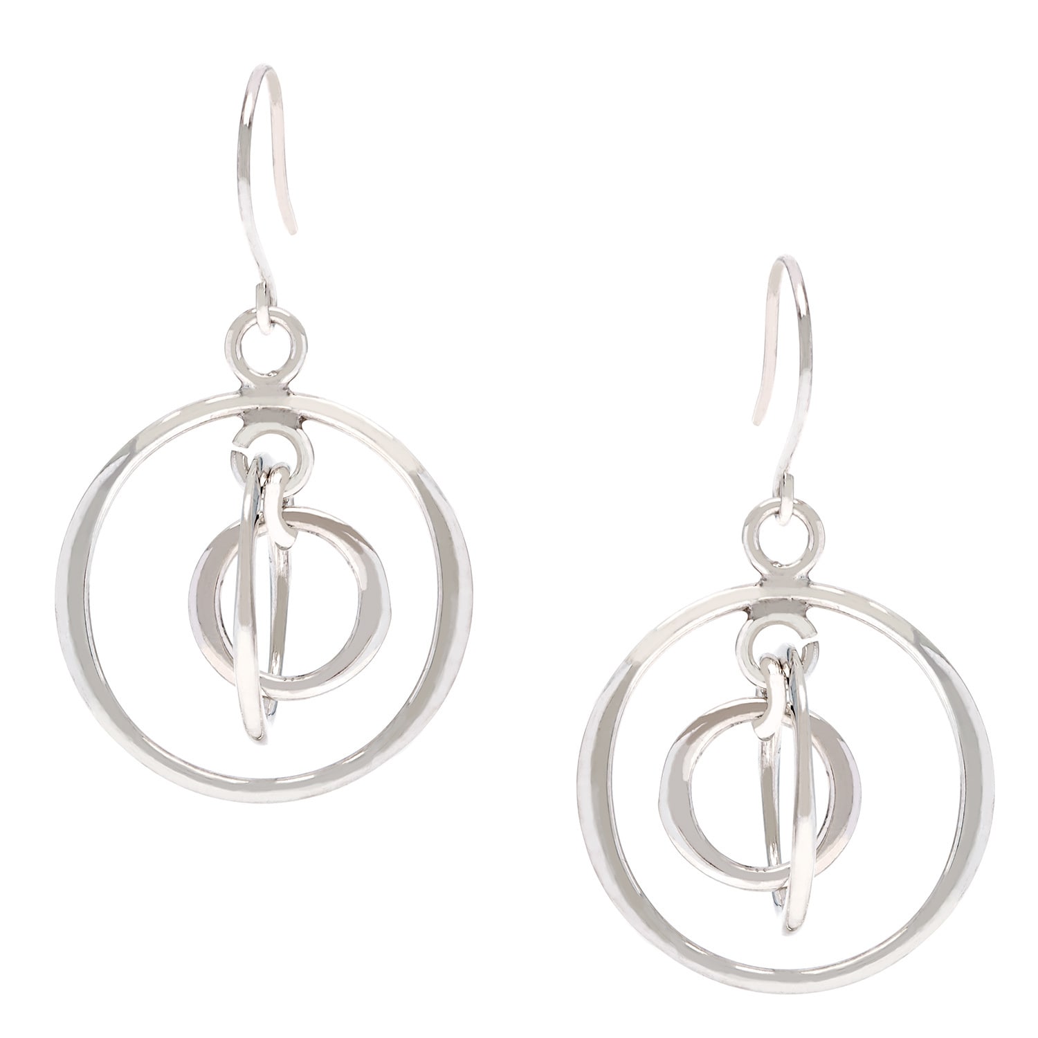 .925 Sterling Silver Tri-hoop Trapeze Dangle Earrings