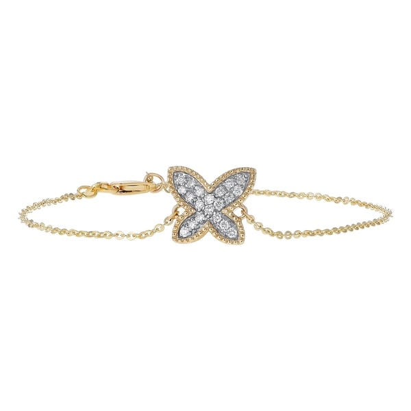 14k Gold 1/5ct TDW Diamond Butterfly Adjustable Bracelet by Beverly Hills Charm. Opens flyout.