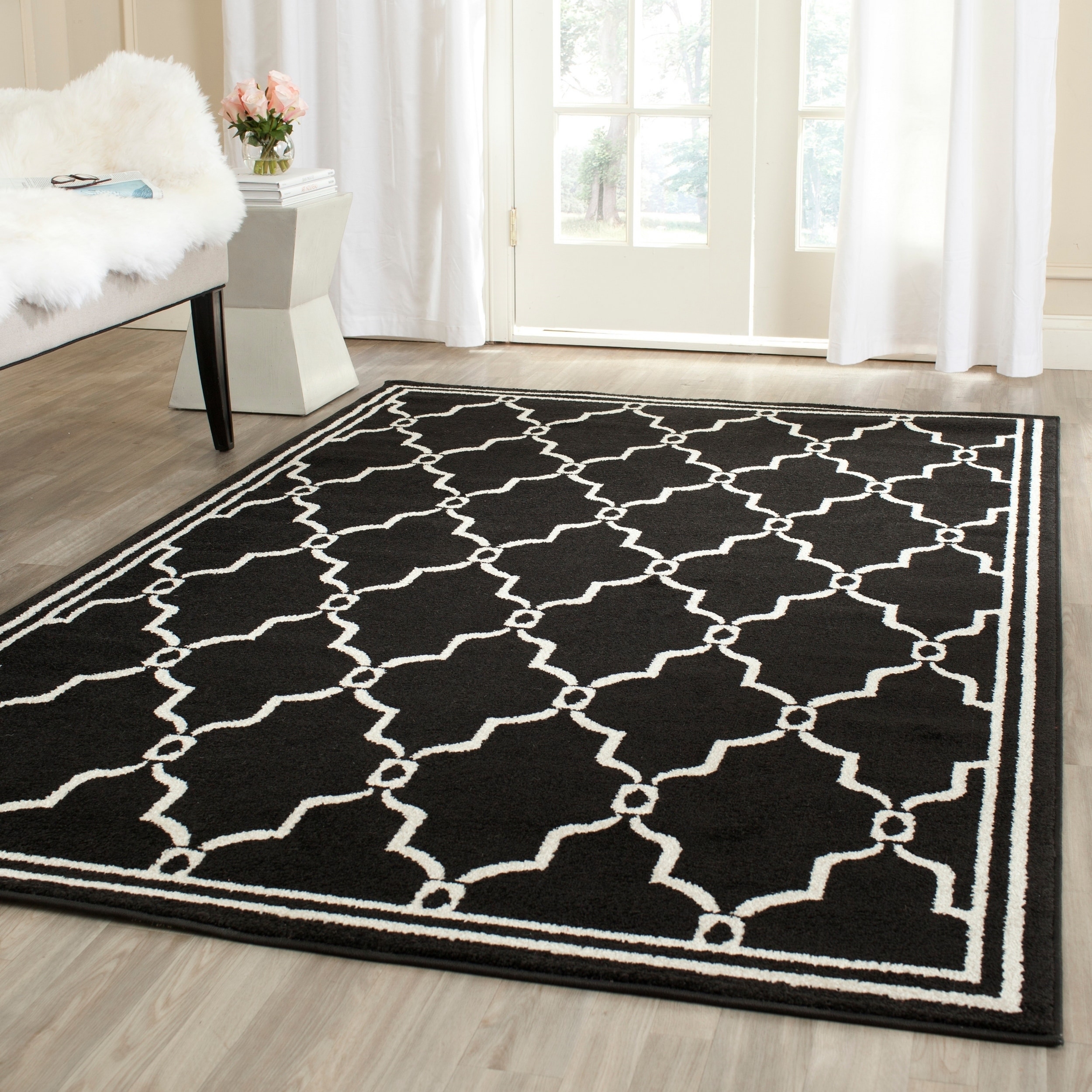 Safavieh Amherst Indoor/ Outdoor Anthracite/ Ivory Rug (8 X 10)