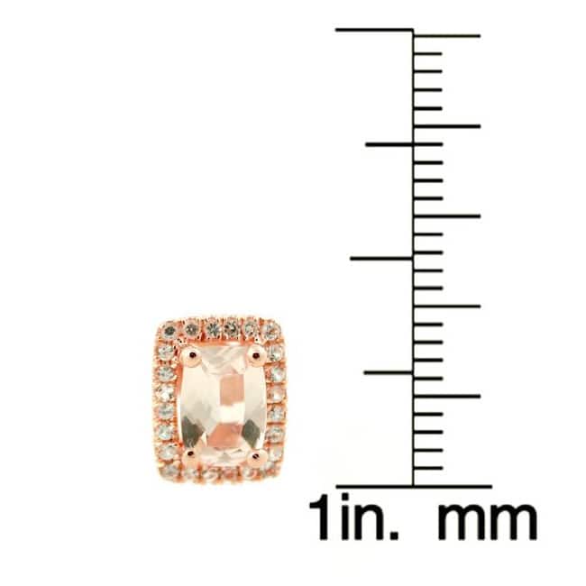 14k Rose Gold Morganite and Diamond Cut White Topaz Cushion-cut Stud Earrings