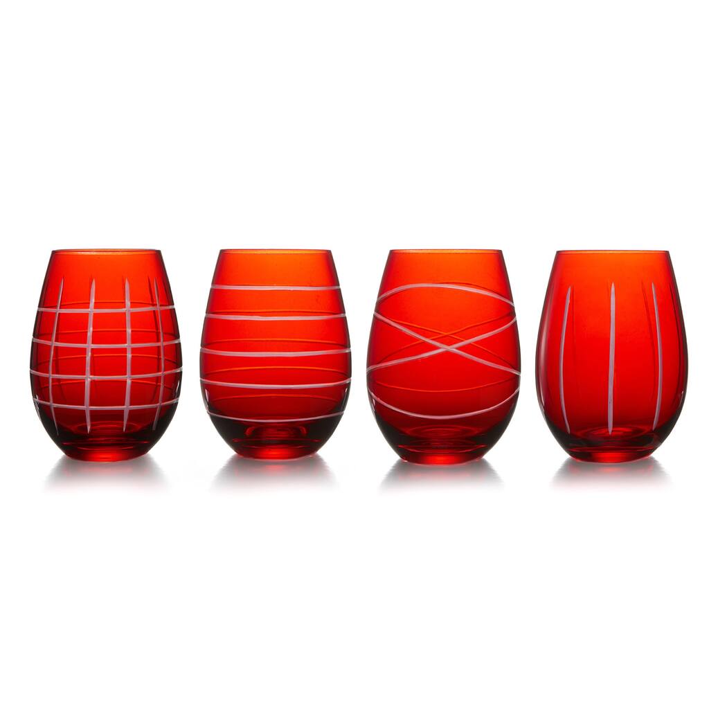 Medallion Red Stemless Goblets (Set of 4)