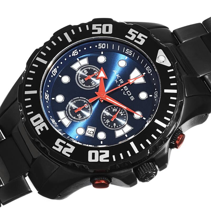 Akribos XXIV Men's Quartz Chronograph Stainless Steel Black Bracelet Watch