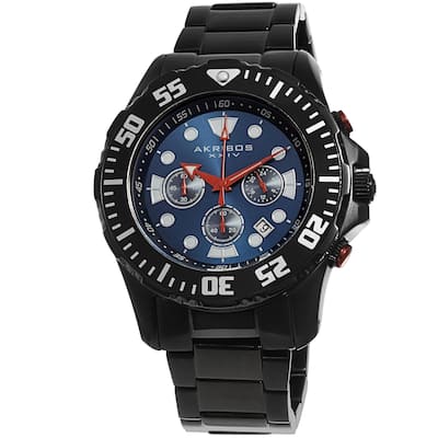 Akribos XXIV Men's Quartz Chronograph Stainless Steel Black Bracelet Watch