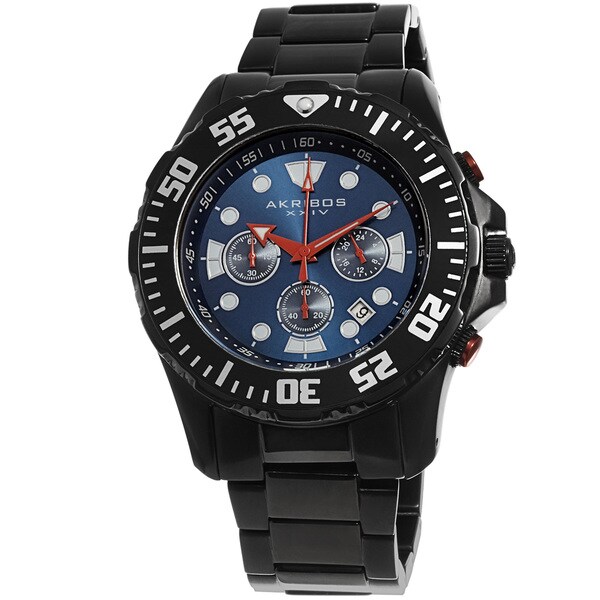 Akribos XXIV Men's Quartz Chronograph Stainless Steel Black Bracelet Watch