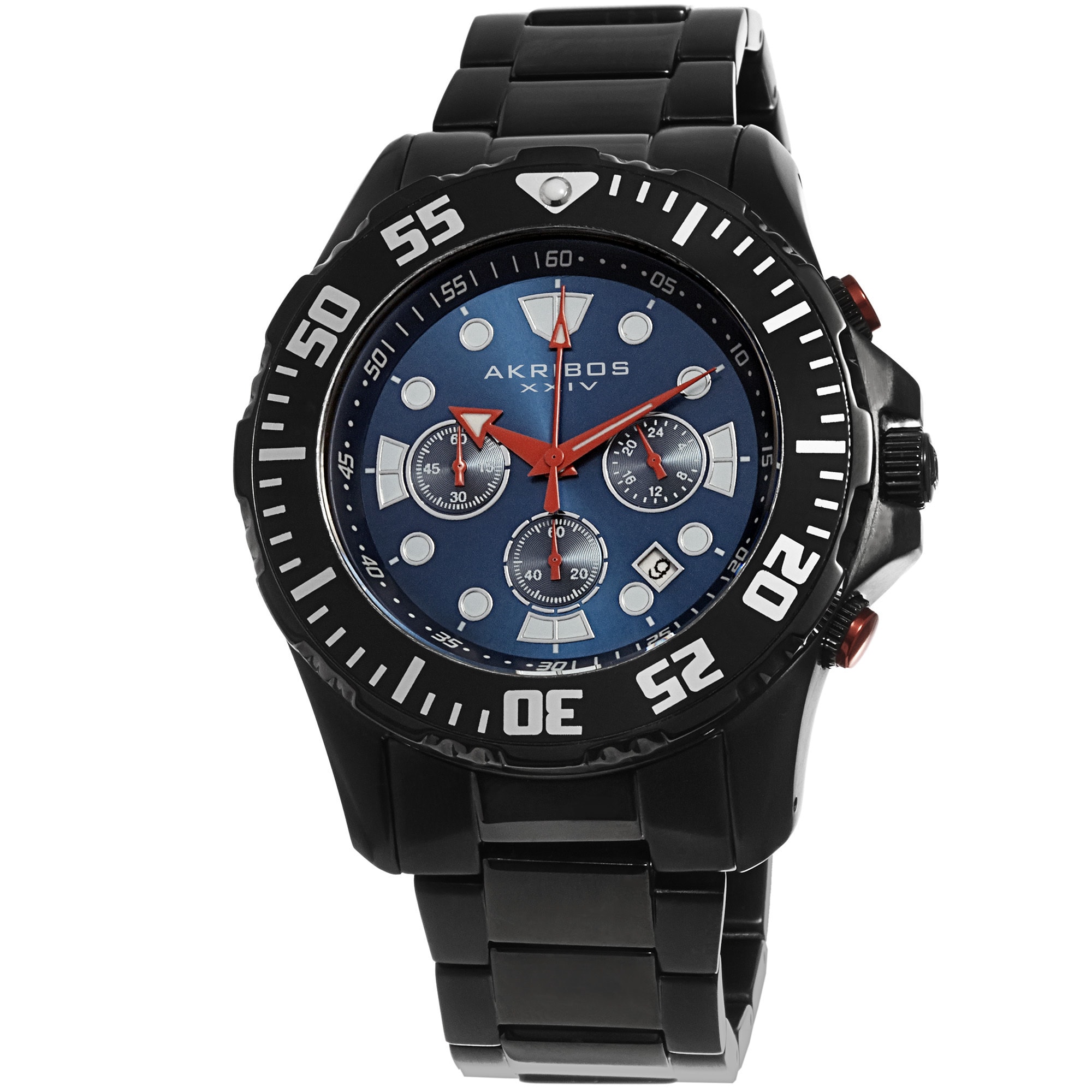 Akribos XXIV Men's Quartz Chronograph Stainless Steel Black Bracelet Watch