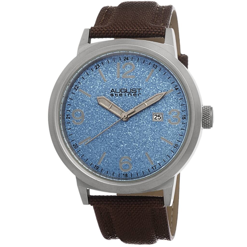 August Steiner Men's Quartz Sparkling Matte Dial Canvas Blue Strap Watch