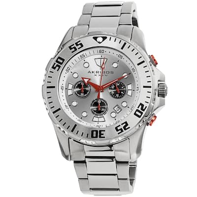 Akribos XXIV Men's Quartz Chronograph Stainless Steel Silver-Tone Bracelet Watch