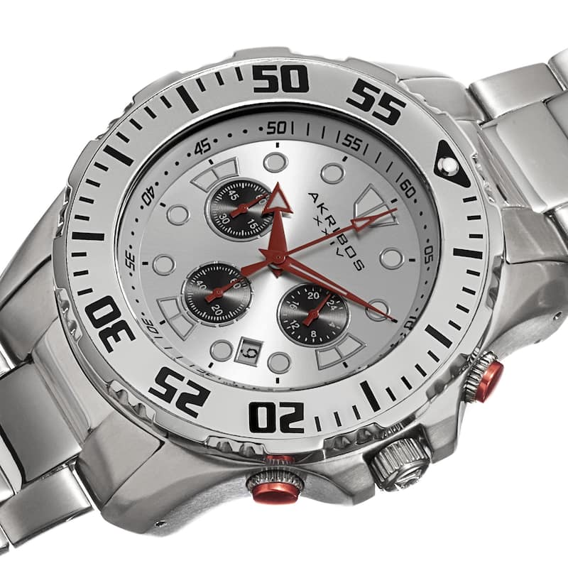 Akribos XXIV Men's Quartz Chronograph Stainless Steel Silver-Tone Bracelet Watch