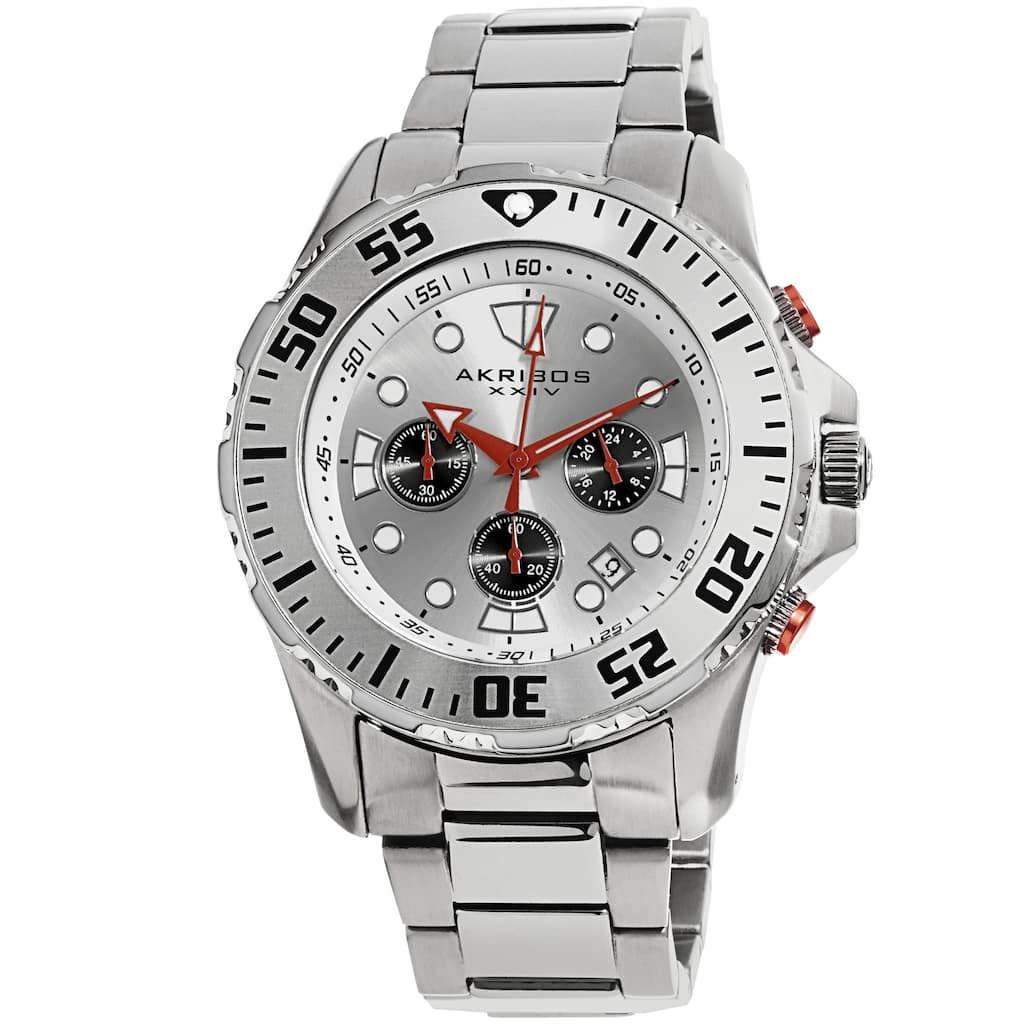 Akribos XXIV Men's Quartz Chronograph Stainless Steel Silver-Tone Bracelet Watch
