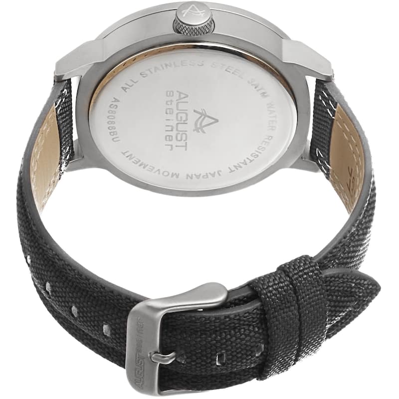 August Steiner Men's Quartz Sparkling Matte Dial Canvas Grey Strap Watch