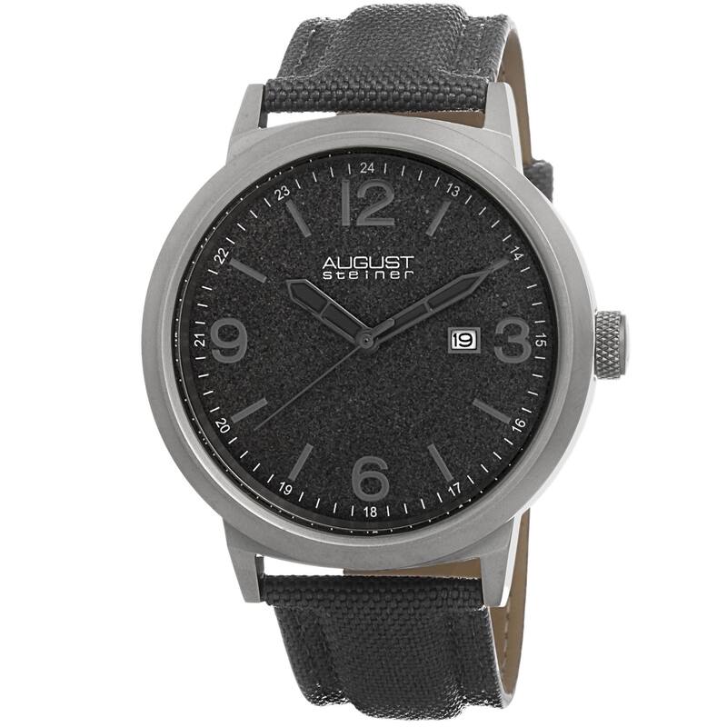 August Steiner Men's Quartz Sparkling Matte Dial Canvas Grey Strap Watch