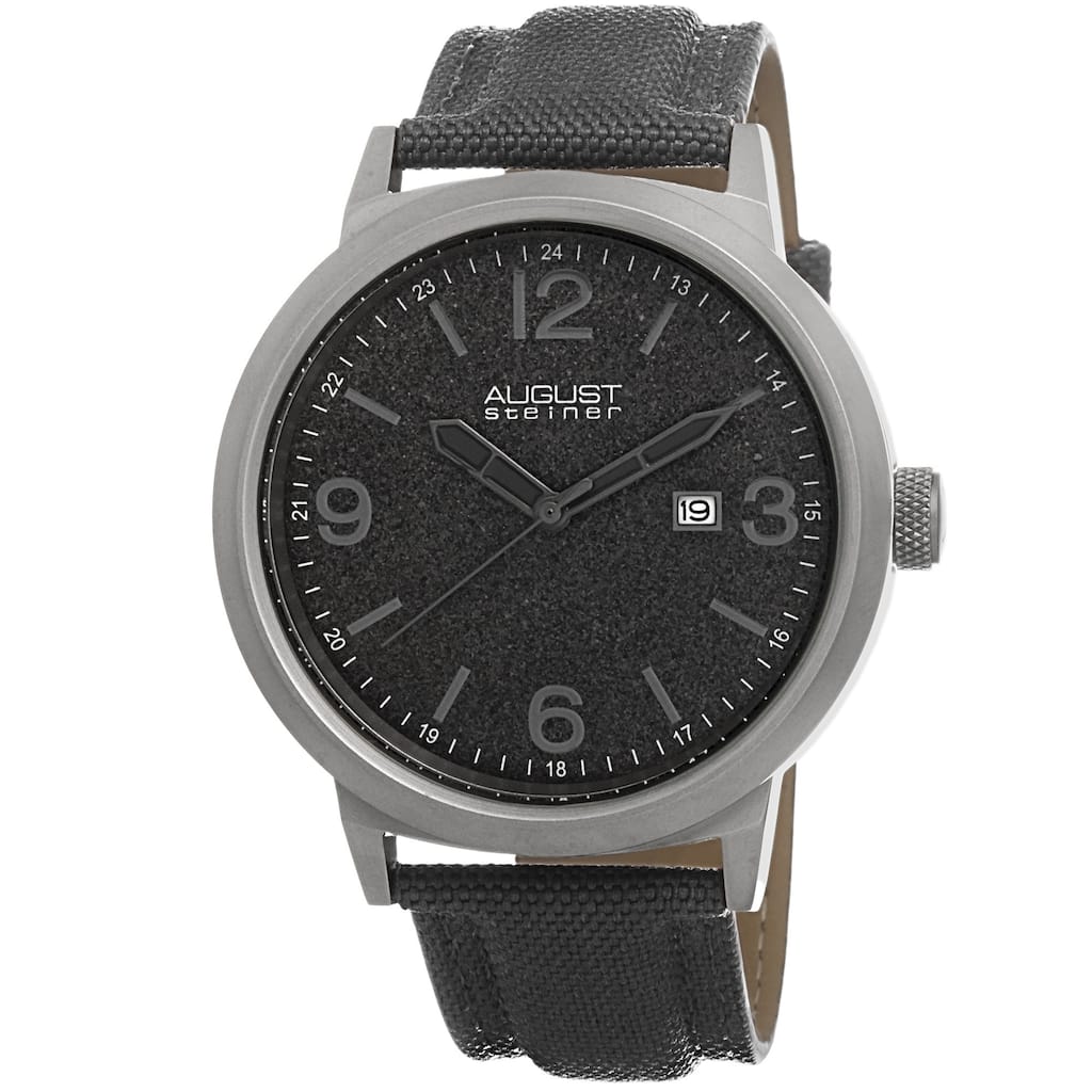 August Steiner Men's Quartz Sparkling Matte Dial Canvas Grey Strap Watch