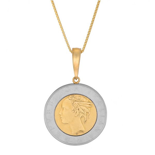 Fremada 18k Yellow Gold Over Sterling Silver Italian 500 Lira Coin Pendant Necklace (18 inch) Fremada Gold Over Silver Necklaces