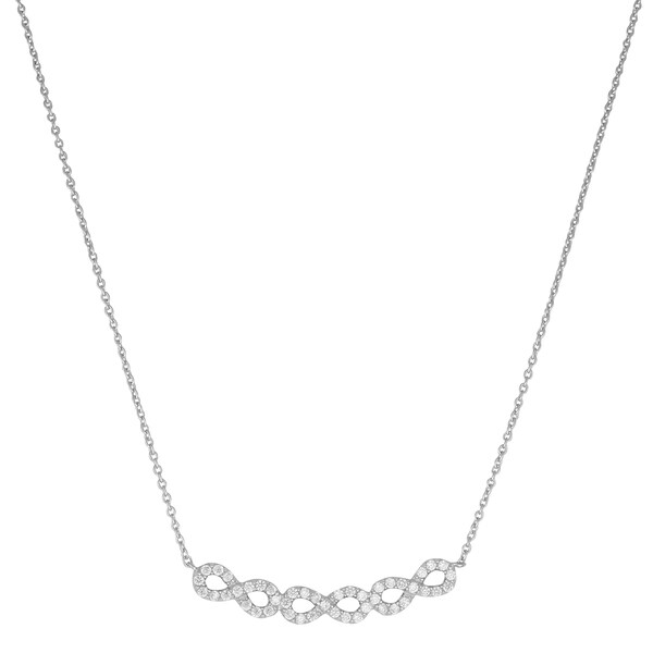 18 Inch 925 Sterling Silver Rhodium Plated Cubic Zirconia V Necklace
