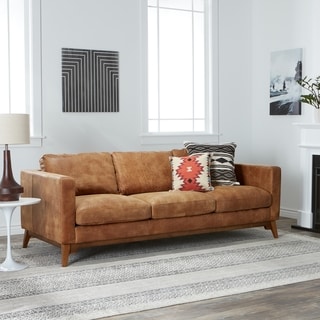 Strick & Bolton Filmore 89-inch Tan Leather Sofa