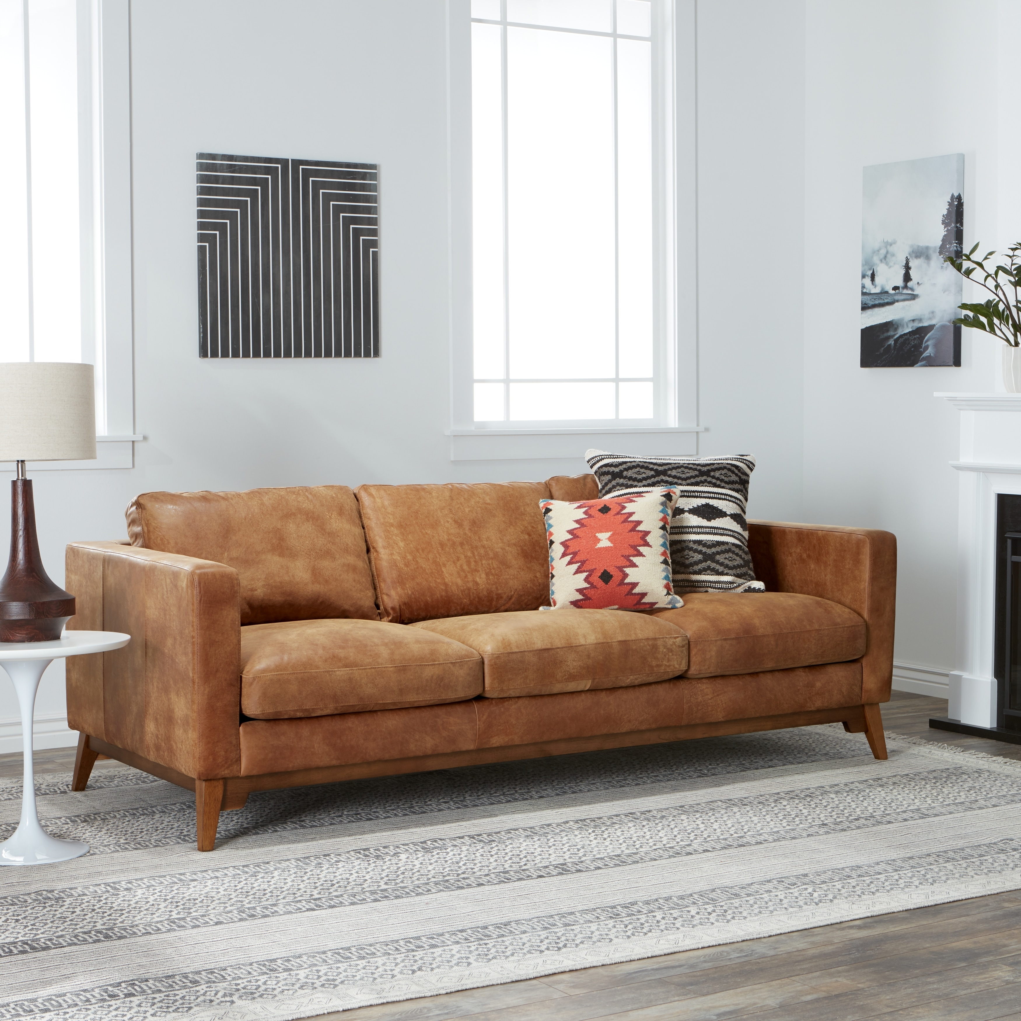 Filmore 89 inch Tan Leather Sofa