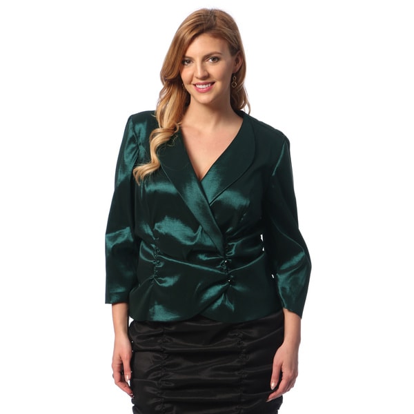 Alex Evenings Womens Plus Size Forest Ruched waist Taffeta Blouse