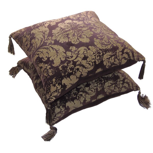 Celebration Bitter Chocolate Printed Velvet Decorative Pillow (Set of 2)